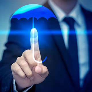 Inszone Insurance Umbrella and Excess Insurance Page Banner - Male Wearing Corporate Attire Pointing at Transparent Board
